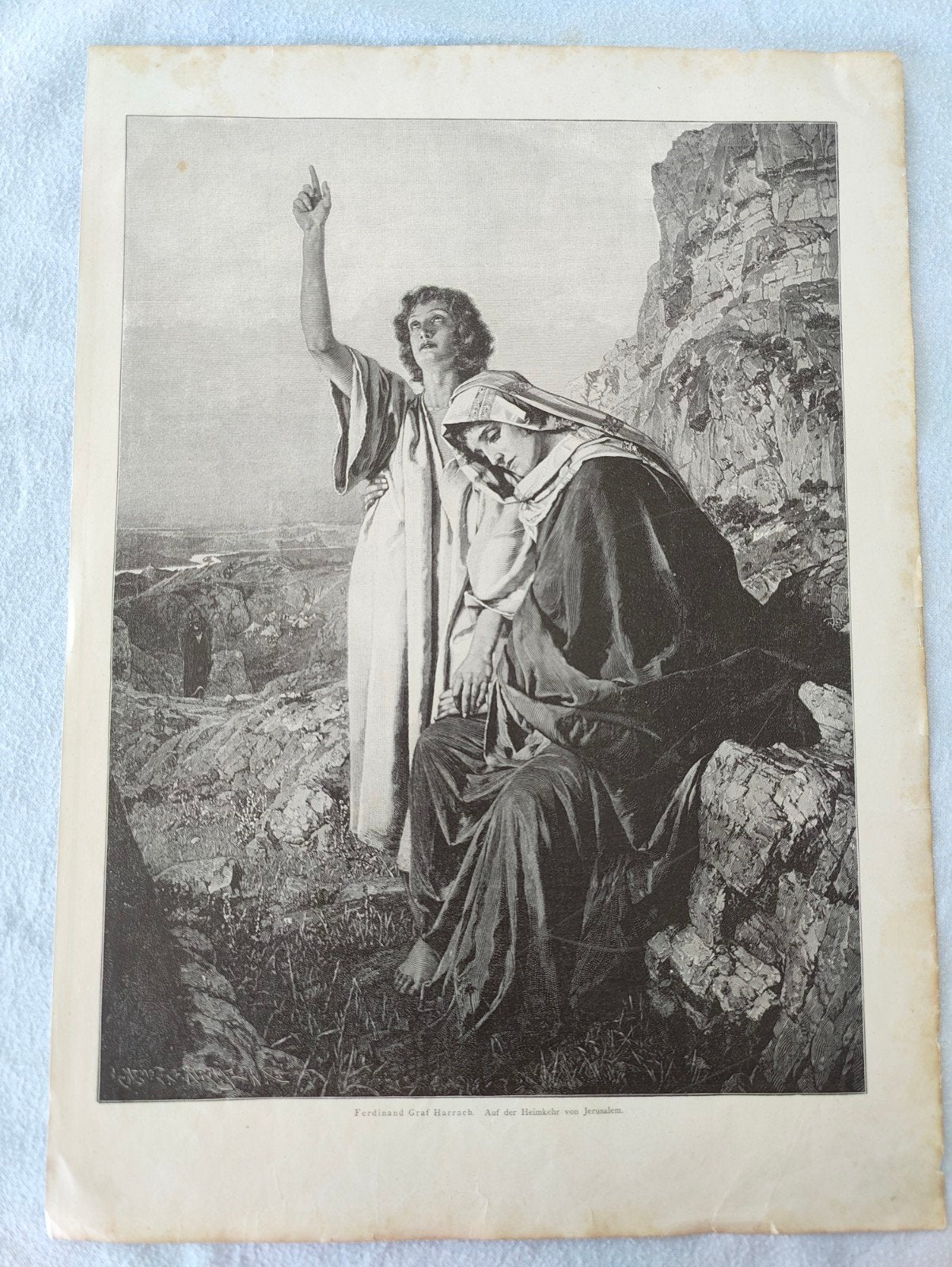 Ferdinand Graf Harrach - Op de terugkeer van Jeruzalem, Antiek en Kunst, Kunst | Etsen en Gravures, 1800 - 1899, Met tekst, Religie