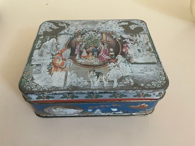 Vintage koekblik Zwitserland. Kerstblik koektrommel.Jaren 50, Diversen, Ophalen, Gebruikt