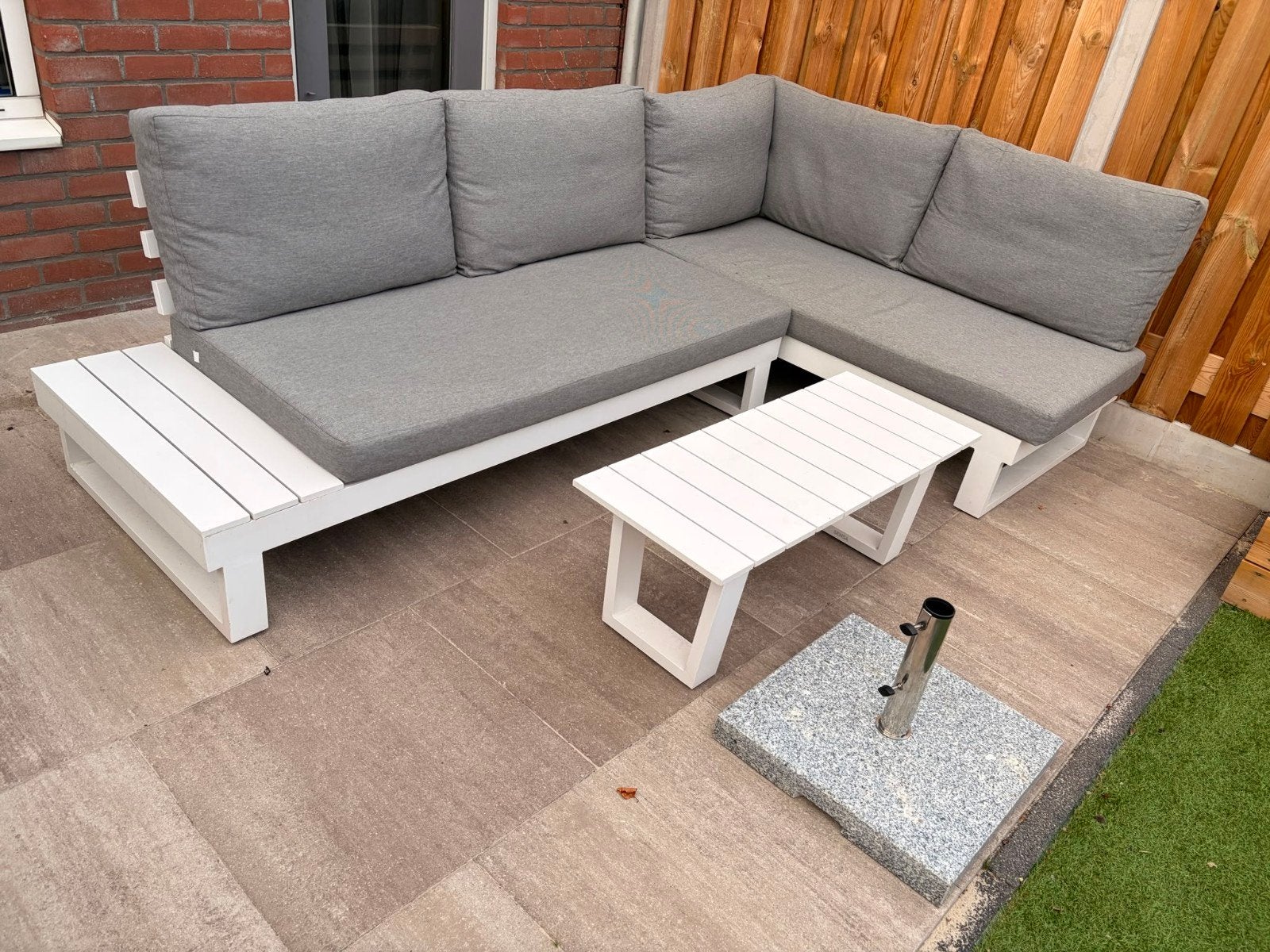 Life Ibiza loungeset wit met grijze all-season kussens, Ophalen, 5 zitplaatsen, Bank, Aluminium