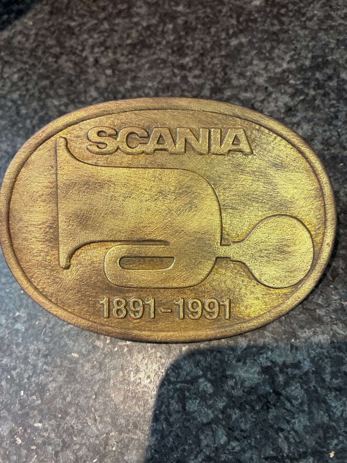 Scania 100 jaar jubileum bordje 1891-1991, Ophalen of Verzenden, Gebruikt
