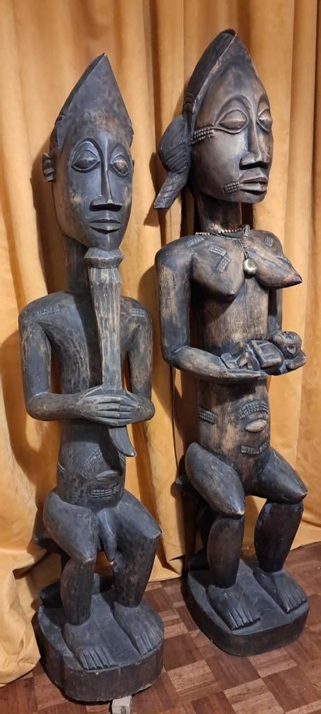 Groot Afrikaans Beeldenpaar - Man en Vrouw, Antiek en Kunst, Kunst | Beelden en Houtsnijwerken, Ophalen