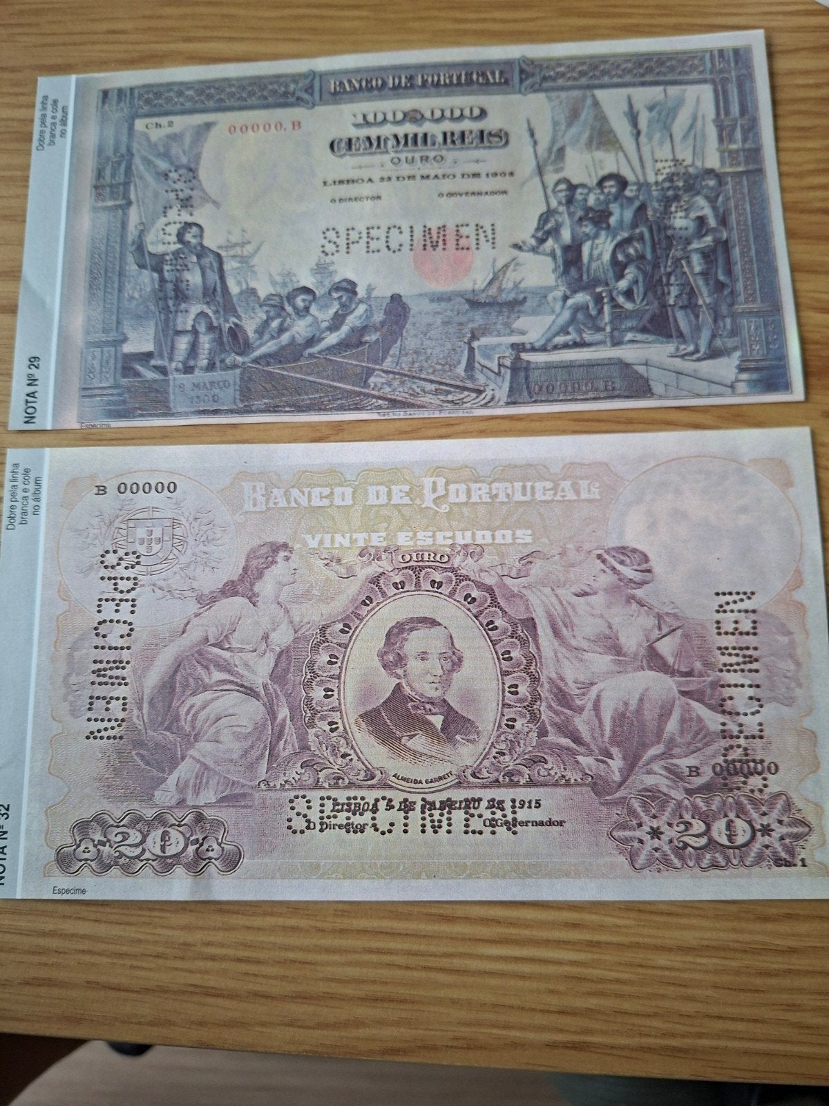 Portugese bankbiljetten - Setje van 2 specimen biljetten, Verzenden, Portugal, Setje