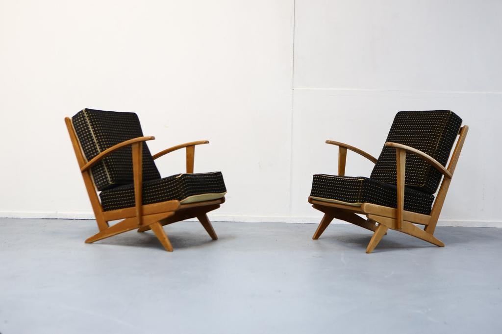 Set van 2 Vintage Design Fauteuils Jaren '50-'60, Gebruikt, Vintage, Mid-century modern, Onbekend, 75 tot 100 cm