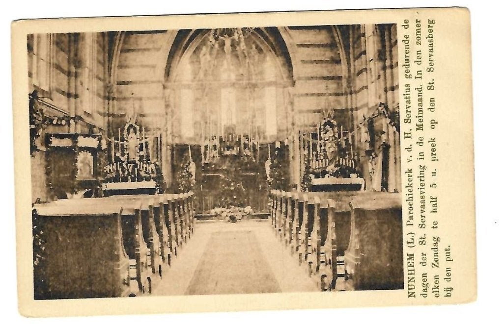 Nunhem bij Roermond - Parochiekerk interieur meimaand, Verzamelen, Verzenden, Voor 1920, Ongelopen, Limburg