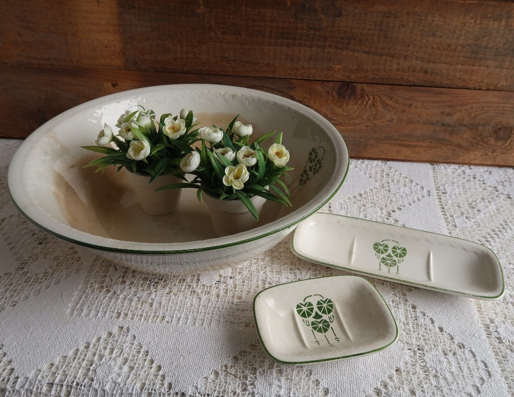 Set societe ceramique maestricht art deco groen beboterd, Ophalen of Verzenden