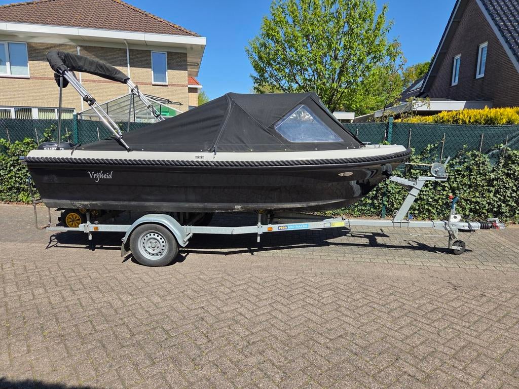 Topcraft 484 sloep met 15 pk moter vaarbewijsvrij, Ophalen, Minder dan 70 pk, 3 tot 6 meter, Buitenboordmotor