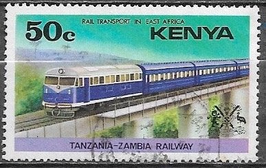 KENIA 50c. zegel Spoorwegvervoer in Oost-Afrika 1976, Verzenden, Gestempeld, Treinen