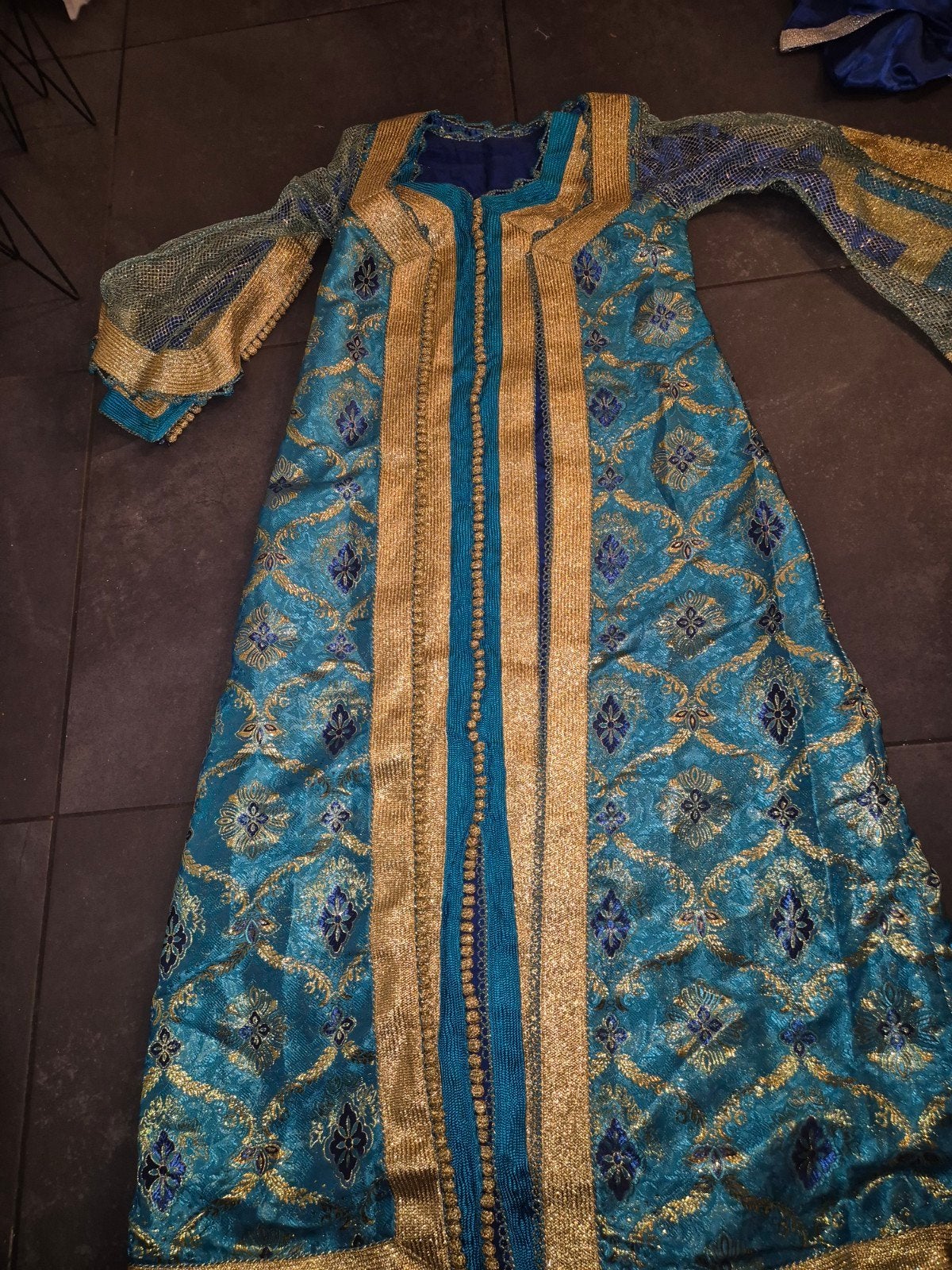 Prachtige Marokkaanse Kaftan - Blauw/Goud, Maat 38/40 (M), Blauw, Ophalen of Verzenden, Onder de knie