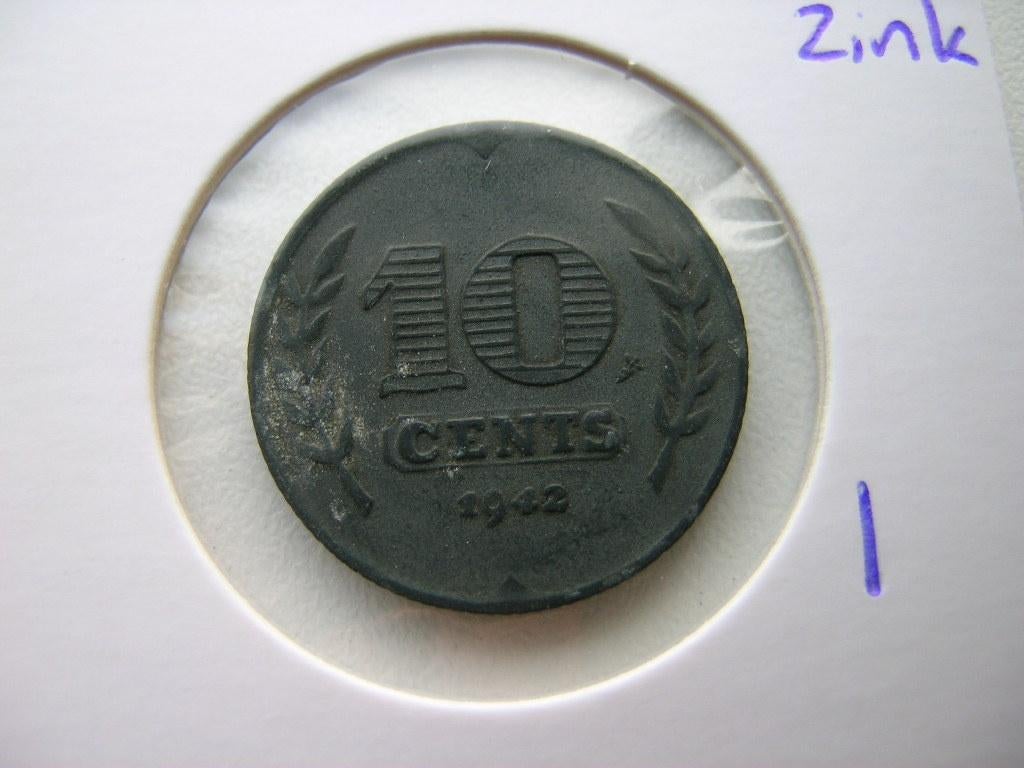 Dubbeltje 1942 zink (nr 1), Ophalen of Verzenden, Koningin Wilhelmina, 10 cent, Losse munt