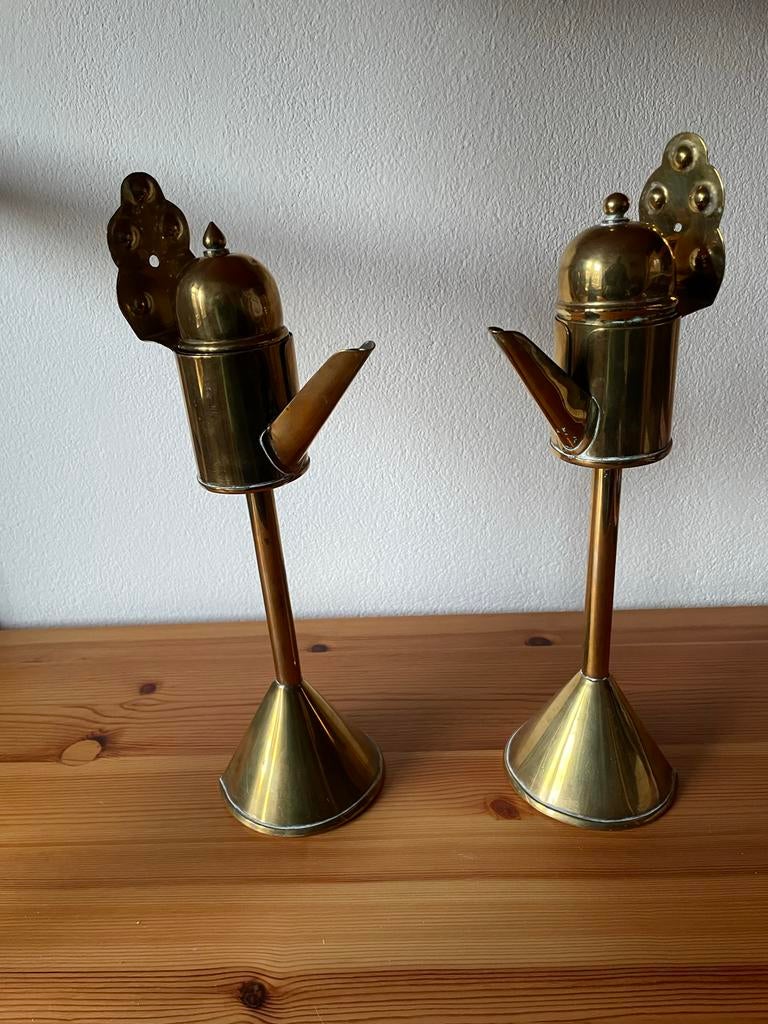Set van 2 Koperen Walvis Olielampen - Vintage Decoratie, Ophalen of Verzenden, Koper