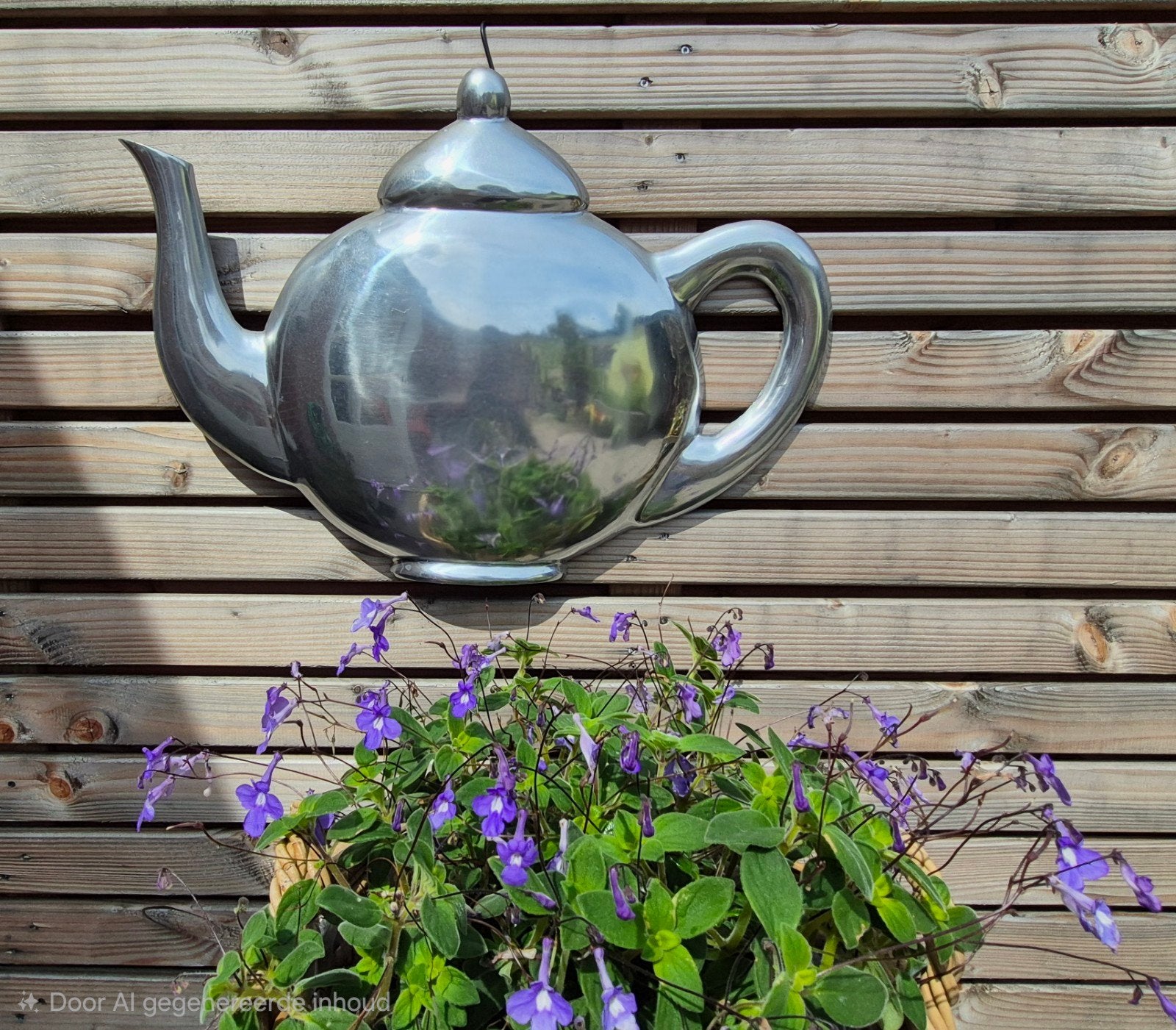 Grote vintage aluminium wanddecoratie theepot., Ophalen of Verzenden, Zilver, Metaal