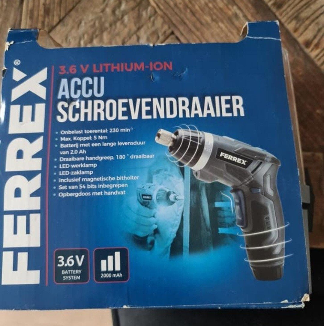Nieuw Ferrex Accu Schroevendraaier 3.6V Lithium-Ion, Variabele snelheid, Nieuw, Ophalen of Verzenden, Boor- en Schroefmachine