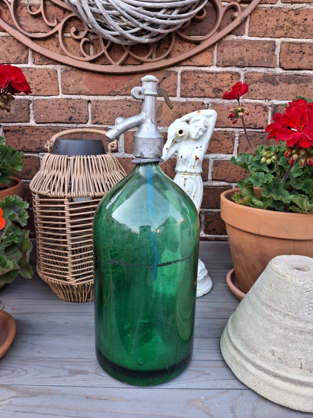 Brocante Groene Spuitfles - Frans Vintage Decoratie, Ophalen of Verzenden