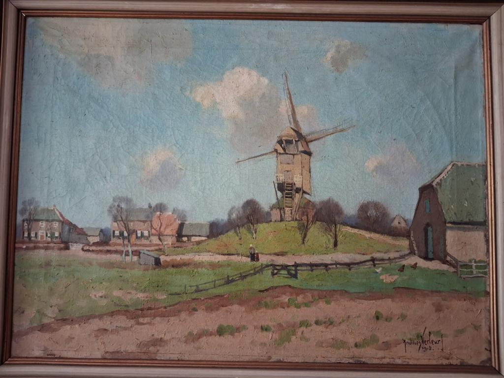 Schilderij 'Landschap met Molen' door Andries Verleur (1918), Antiek en Kunst, Kunst | Schilderijen | Klassiek, Ophalen of Verzenden