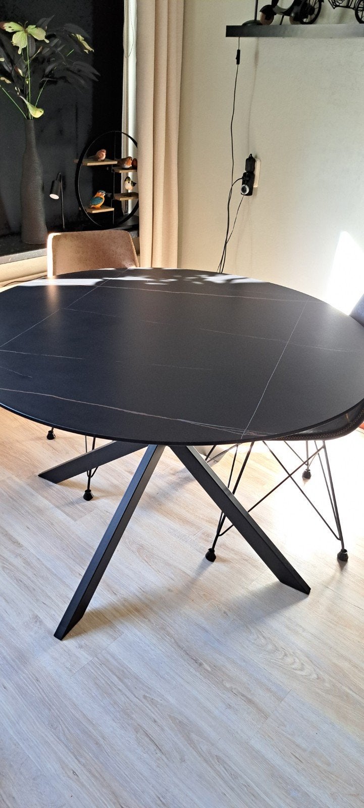 Ronde eettafel 120 cm - Zwart met marmerlook, Ophalen, Modern, Industrieel, Rond, Nieuw