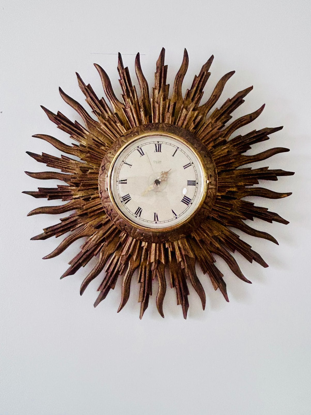 Vintage Mauthe Synchron zonklok / Sunburst klok – Ø 50 cm, Huis en Inrichting, Woonaccessoires | Klokken, Ophalen of Verzenden