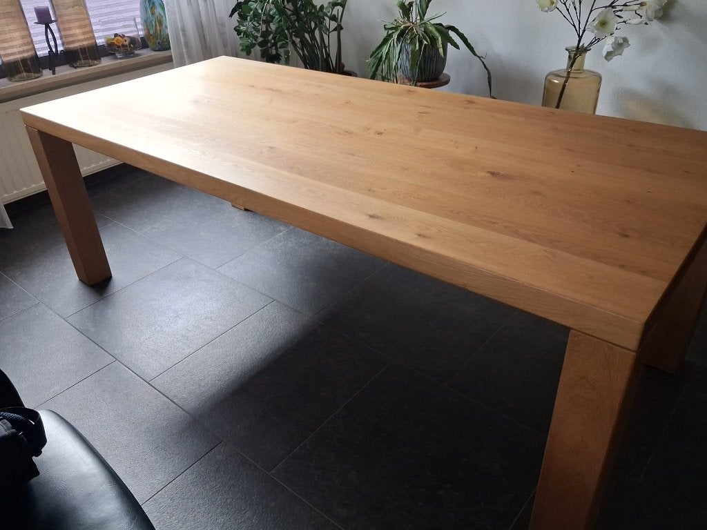 Houten tafel en stoelen, Ophalen, Gebruikt, 100 tot 150 cm, Eikenhout