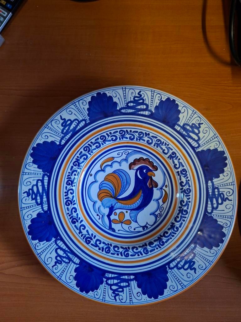 Uniek Italiaans handgeschilderd bord nummer 1 met haan, 1993, Antiek en Kunst, Ophalen of Verzenden