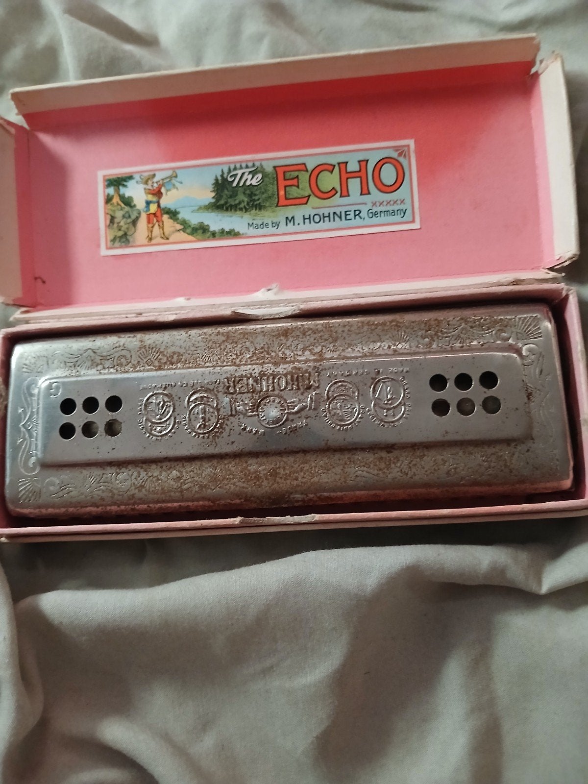Vintage Hohner The Echo Harp Mondharmonica met doosje, Ophalen of Verzenden, Gebruikt
