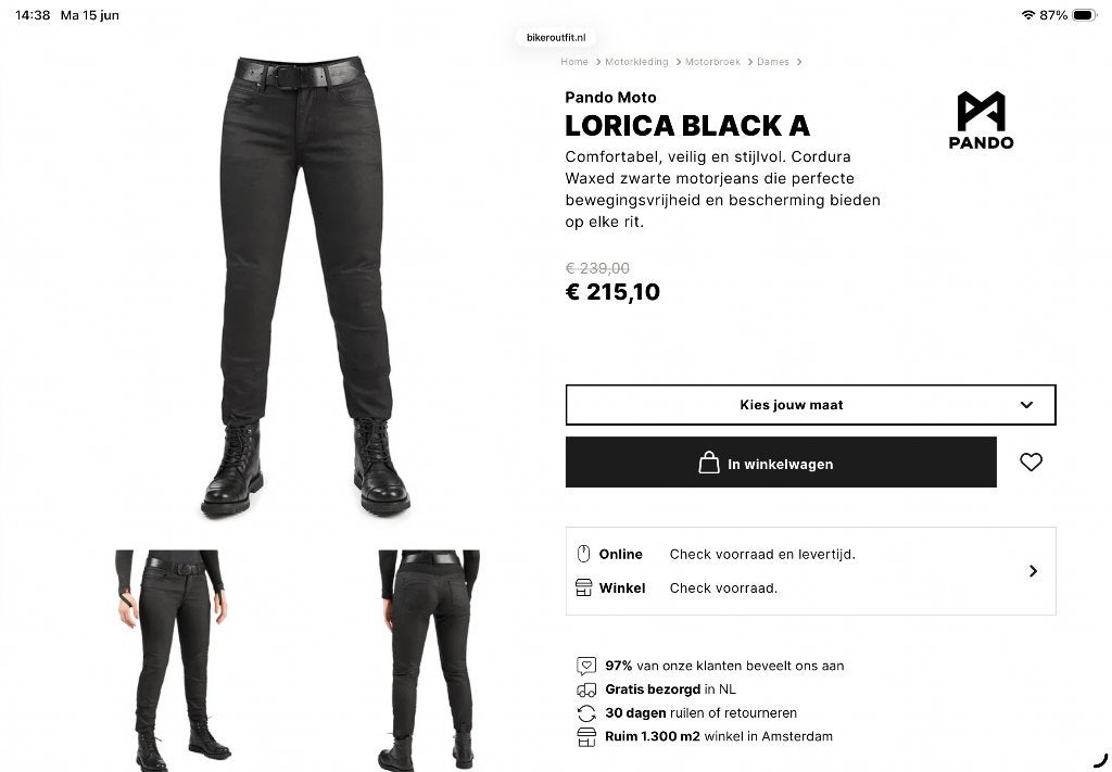 Fantastische dames motorbroek/jeans, Motoren, Ophalen of Verzenden, Broek | textiel, Dames, PANDO MOTO