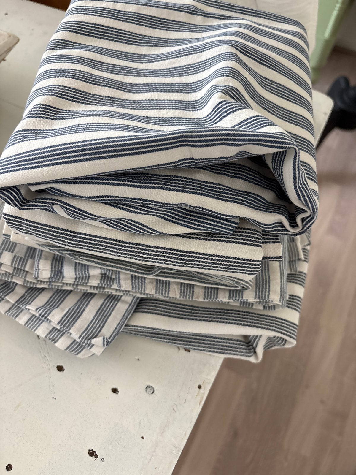 Brocante Gestreepte katoenen kussenslopen en tafelloper, Ophalen