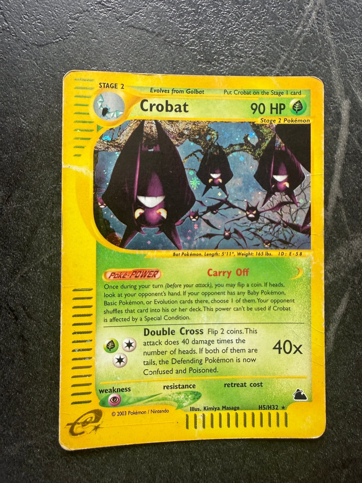 Zeldzame Pokémon Crobat H5/H32 HOLO Rare - Skyridge WOTC, Ophalen of Verzenden, Gebruikt