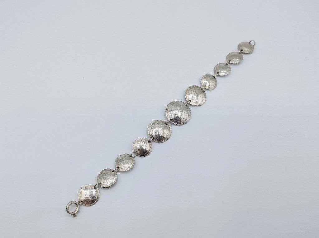 Zilveren munten armband, Wilhelmina, 21 cm., Gebruikt, Info@zilverwebsite.nl, Verzenden, Zilverwebsite.nl