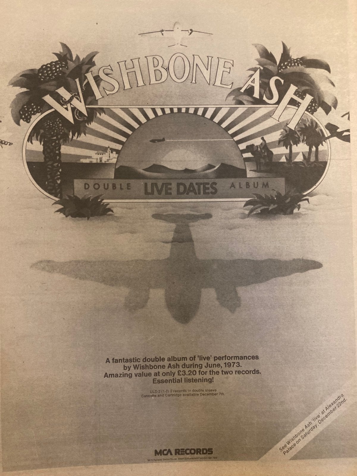 Paginagrote A3 advertentie WISHBONE ASH Live Dates tour, Ophalen of Verzenden, Gebruikt