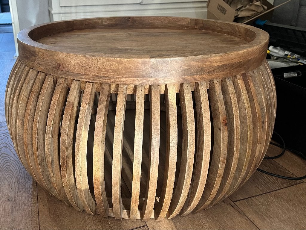 Salontafel rond massief mangohout, Ophalen, 100 tot 150 cm, Rond, 50 tot 100 cm