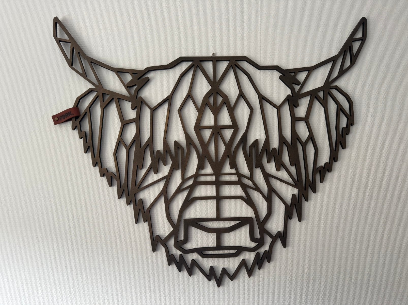 FBRK - geometrische schotse hooglander bronze metallic, Ophalen, 84 cm, Wandhanger, Hout