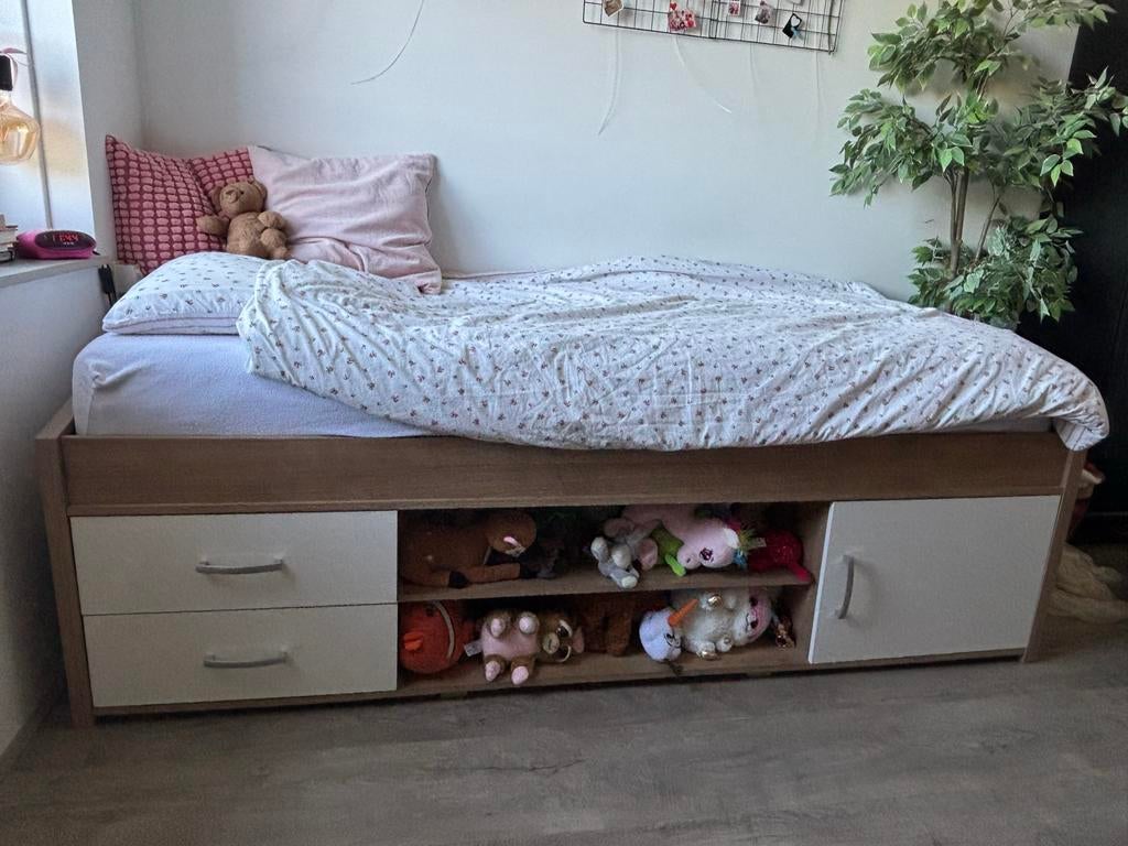 Eenpersoonsbed met opbergruimte, Huis en Inrichting, Slaapkamer | Bedden, Ophalen, Gebruikt, 90 cm, Eenpersoons