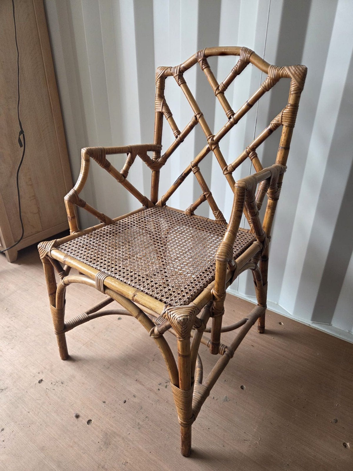 Vintage Rotan Stoel met Bamboe Frame en Riet Zitting, Ophalen of Verzenden