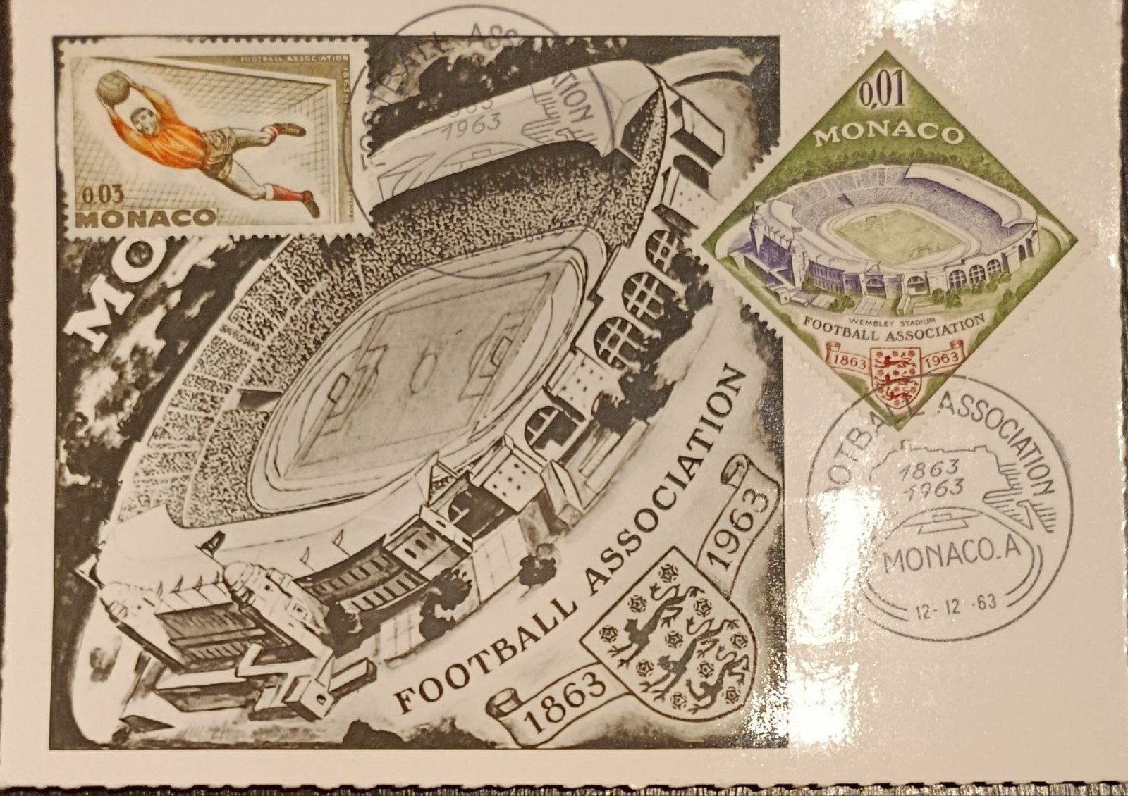 Monaco, kaart met 2 voetbal zegels 1963, Verzenden, Gestempeld