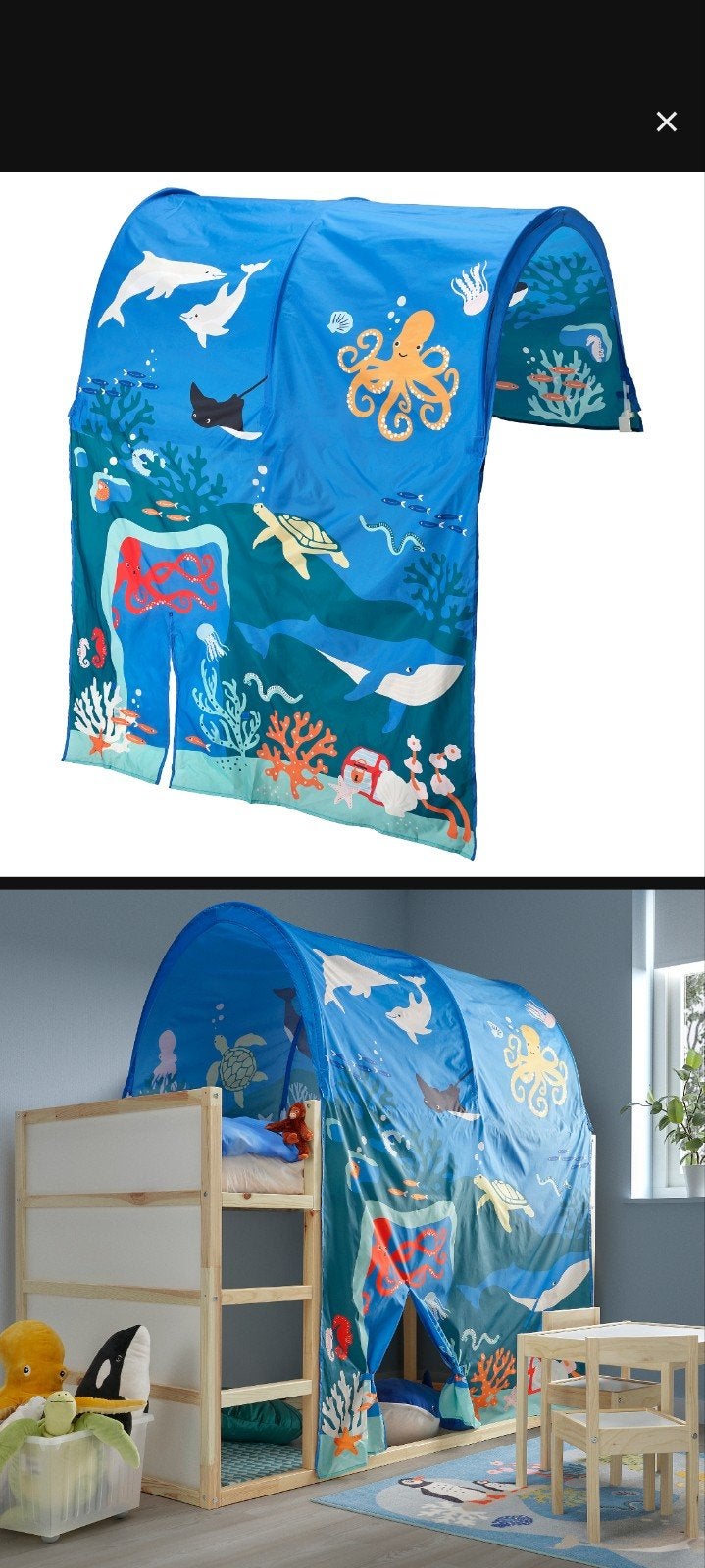 Ikea Kura bedtent met zeedieren patroon, Kinderen en Baby's, Ophalen, 85 tot 100 cm, Gebruikt, Hoogslaper of Stapelbed