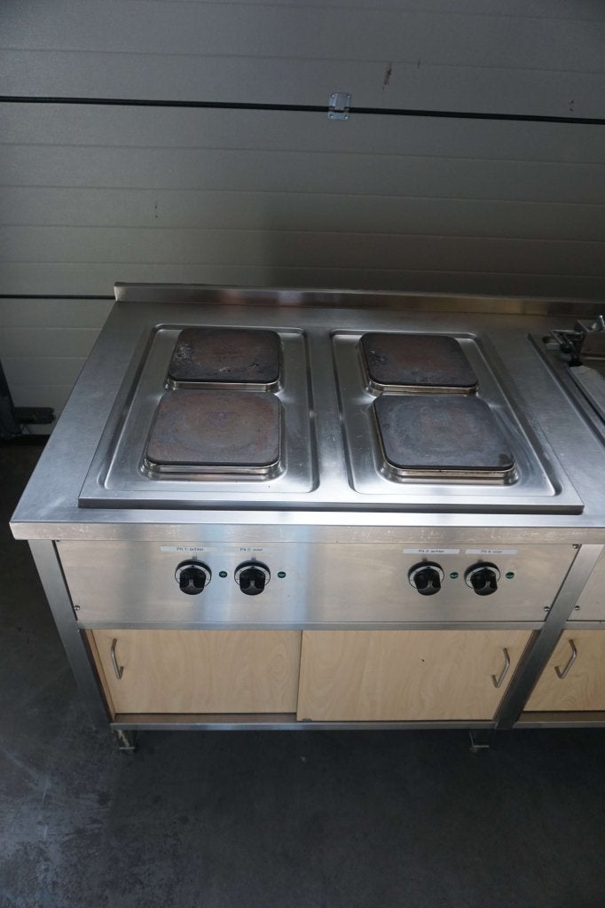 RVS horeca baklijn keuken dubbele friteuse en kookplaten, Zakelijke goederen, Horeca | Keukenapparatuur, Fornuis, Frituur en Grillen