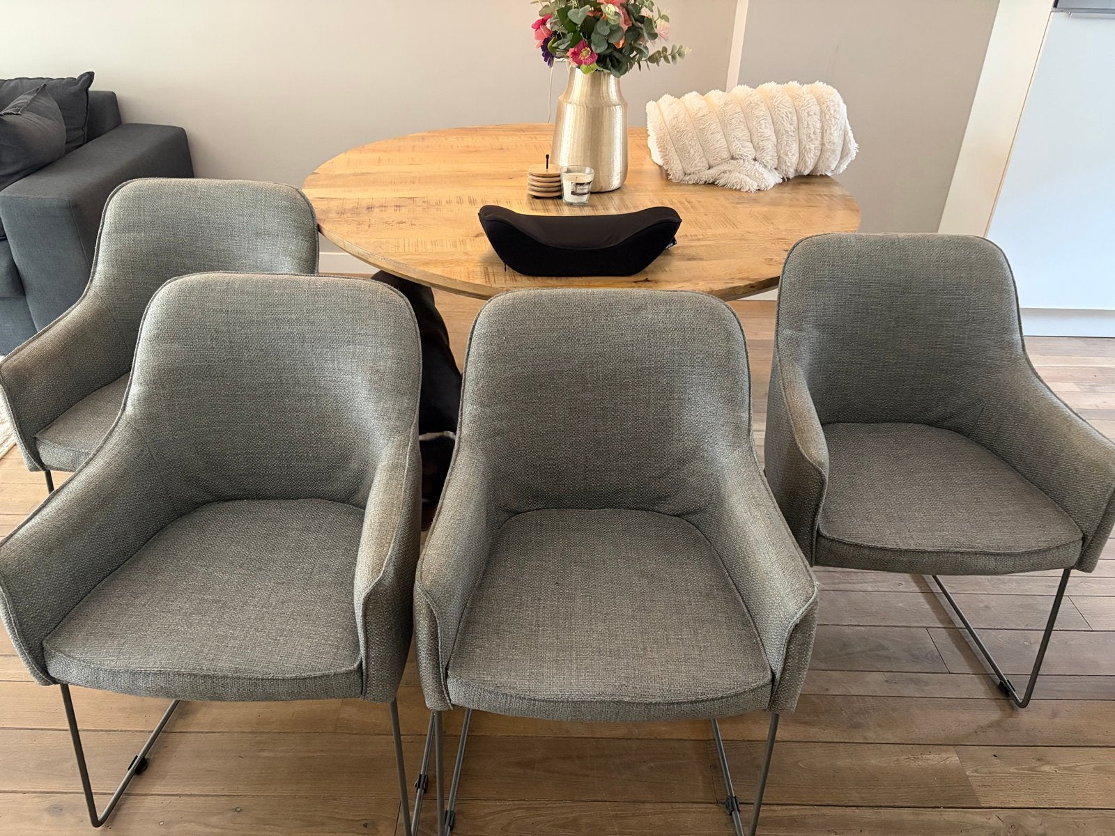 Set van 4 grijze eetkamerstoelen, Ophalen, Gebruikt, Vier, Stof