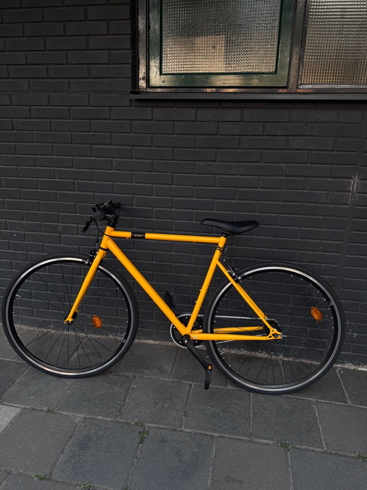 ELOPS Stadsfiets Single Speed 500 Geel, Fietsen en Brommers, Fietsen | Heren | Herenfietsen, Gebruikt, Velgrem, Versnellingen
