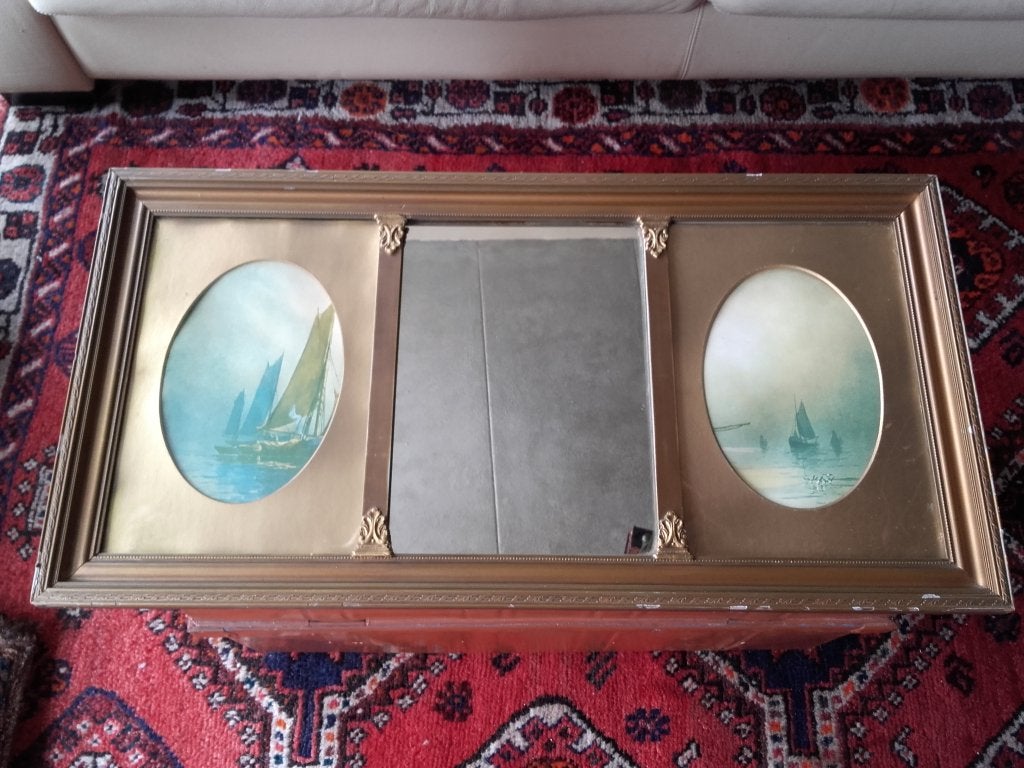 Antieke spiegel uit Engeland met zeegezichten 85 cm., Antiek en Kunst, Antiek | Woonaccessoires, Ophalen