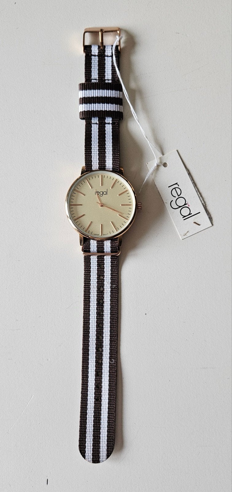 Regal Dames Horloge met Gestreept Stoffen Bandje, Overige merken, Overige materialen, Polshorloge, Overige materialen