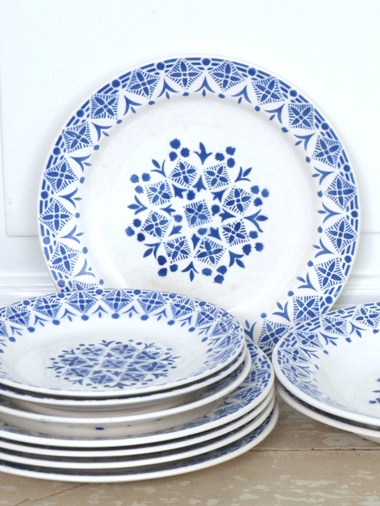Lot Franse borden Dentelle blauw, Ophalen of Verzenden