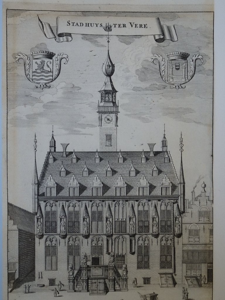 gravure het stadhuis te Veere, Smallegange 1696, Antiek en Kunst, Architectuur, Ophalen of Verzenden, Gravure, Origineel