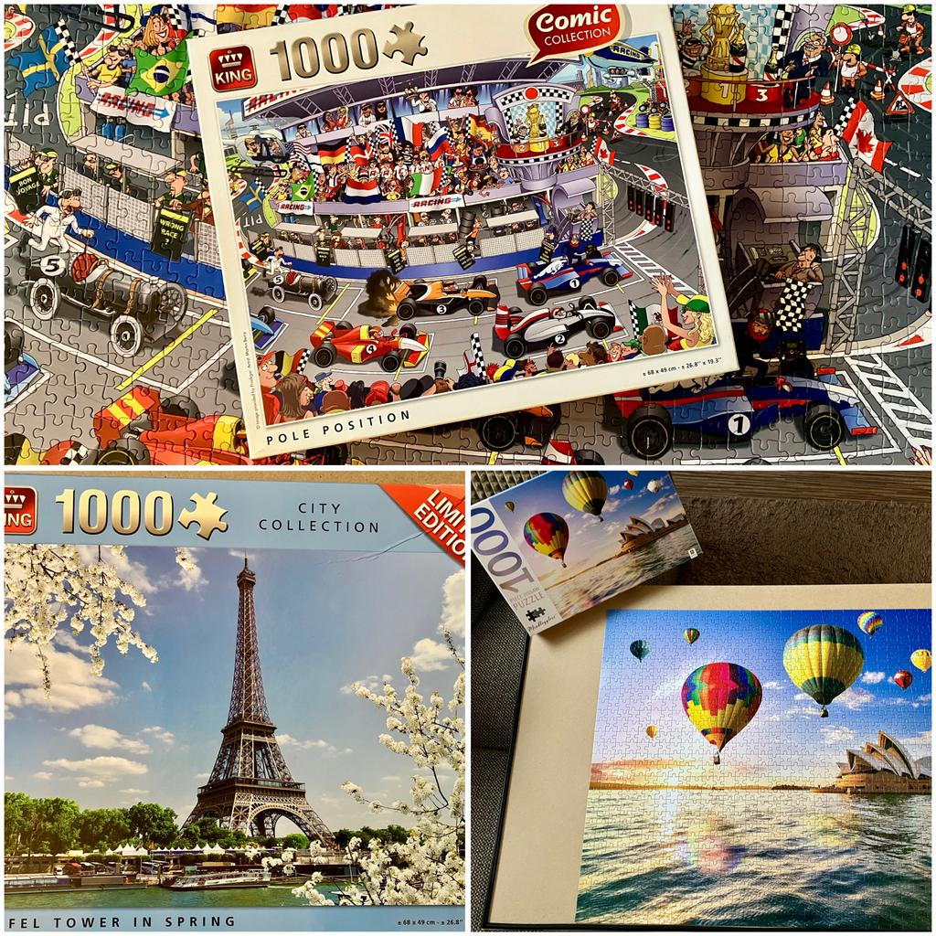 3 King Puzzels van 1000 stukjes - Formule 1, Parijs, Sydney, Ophalen of Verzenden, 500 t/m 1500 stukjes, Zo goed als nieuw, Legpuzzel