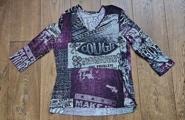 Gerry Weber Paars-Zwart-Wit Shirt (42), Paars, Maat 42/44 (L), Ophalen of Verzenden, Korte mouw