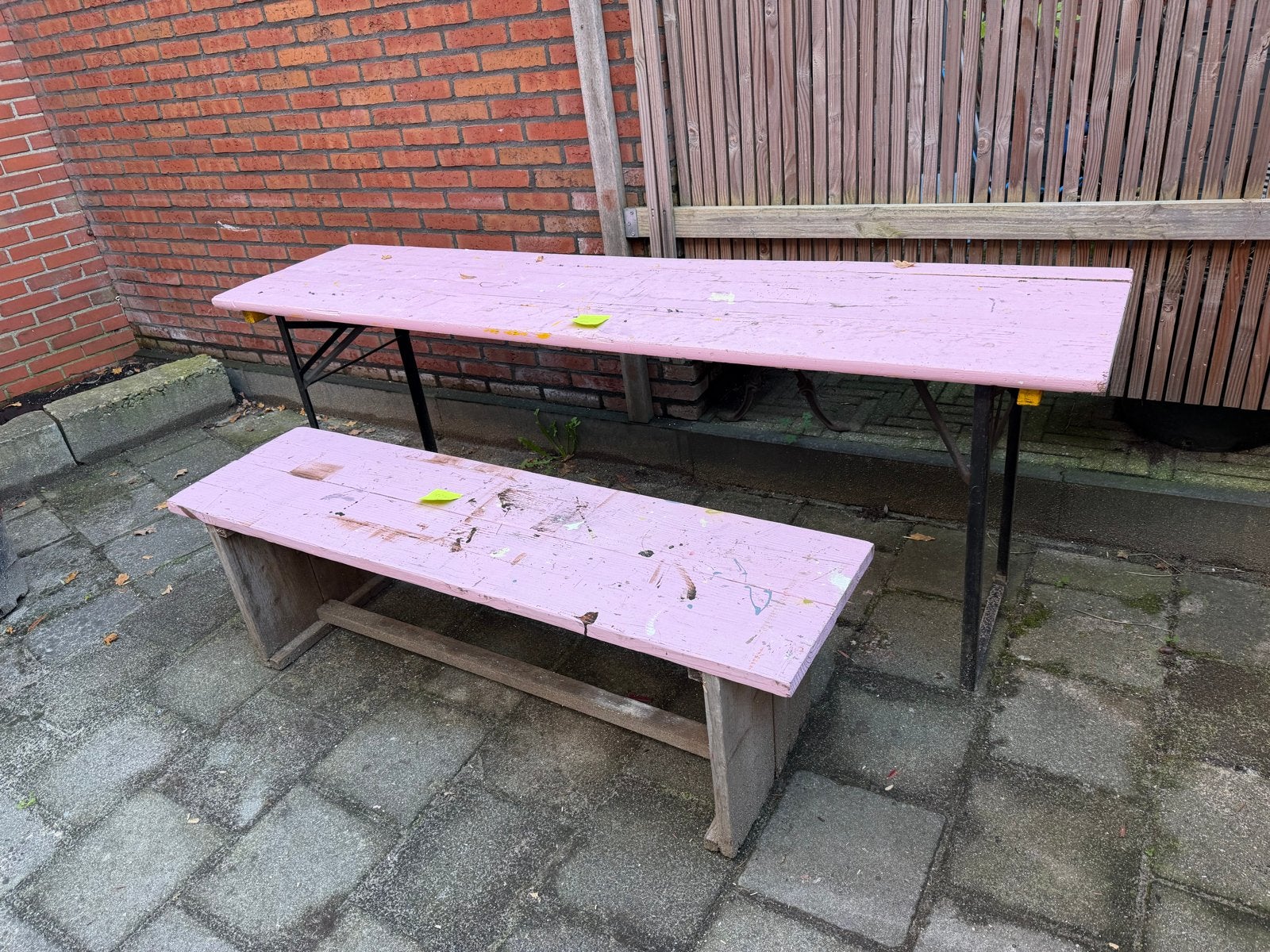 Houten (inklapbare) biertafel met bankje, Ophalen, Gebruikt, Inklapbaar, Rechthoekig