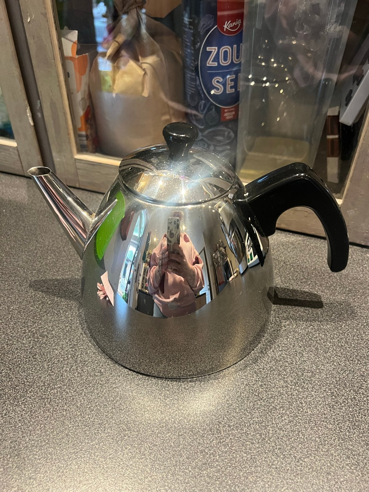 Bredemeijer Minuet Dubbelwandige Theepot 1.2L, Theepot/fluitketel, Gebruikt, Bredemeijer, Zilver