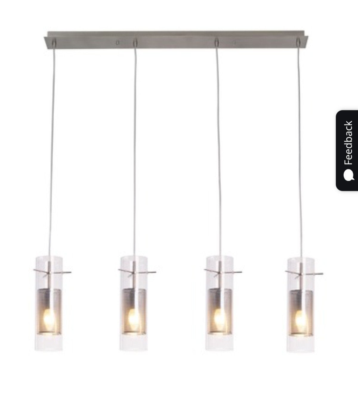 Moderne hanglamp met 4 glazen cilinders, Ophalen, E14 (klein), Zo goed als nieuw, Glas