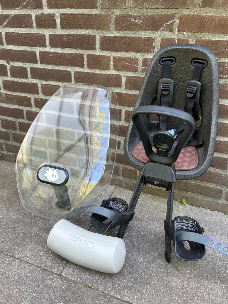 Yepp fietsstoeltje met windscherm en slaaprol, Voorzitje, Ophalen, 0 t/m 10 kg, Gebruikt