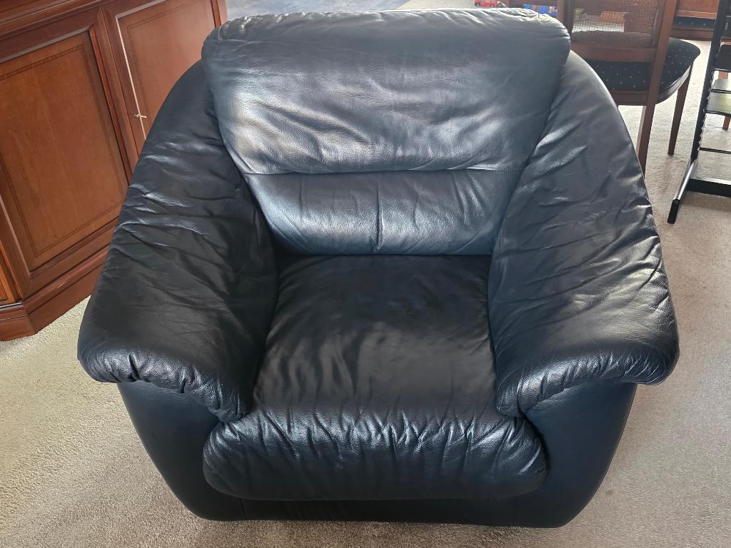 Fauteuil, Huis en Inrichting, Stoelen, Ophalen, Gebruikt, Blauw, Leer