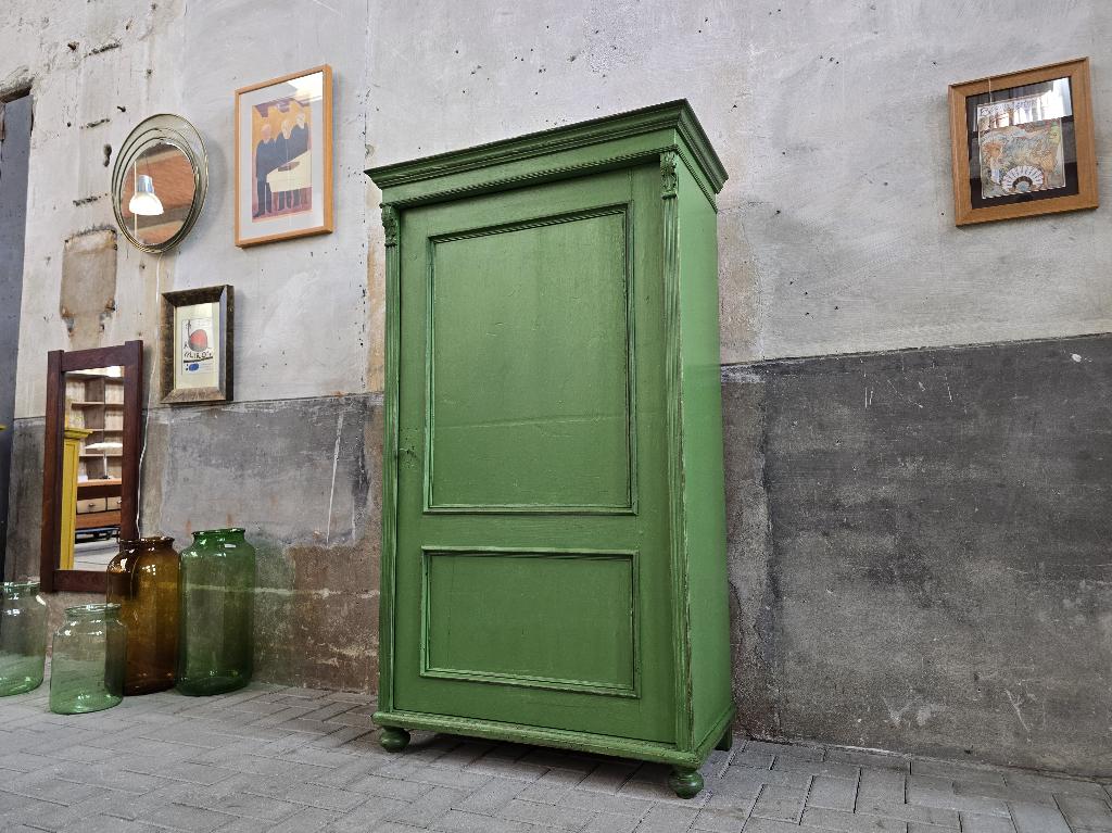 Vintage Dichte Groene Kast | Landelijke Houten Voorraad Kast, Ophalen of Verzenden