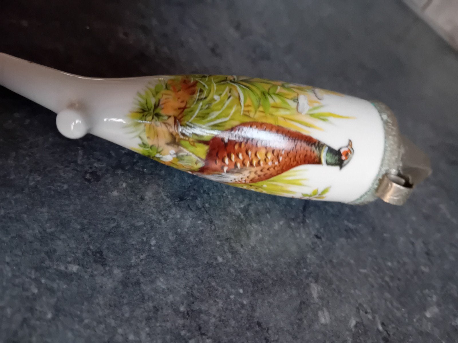 Antieke porseleinen pijpekop met fazantdecoratie, Ophalen of Verzenden